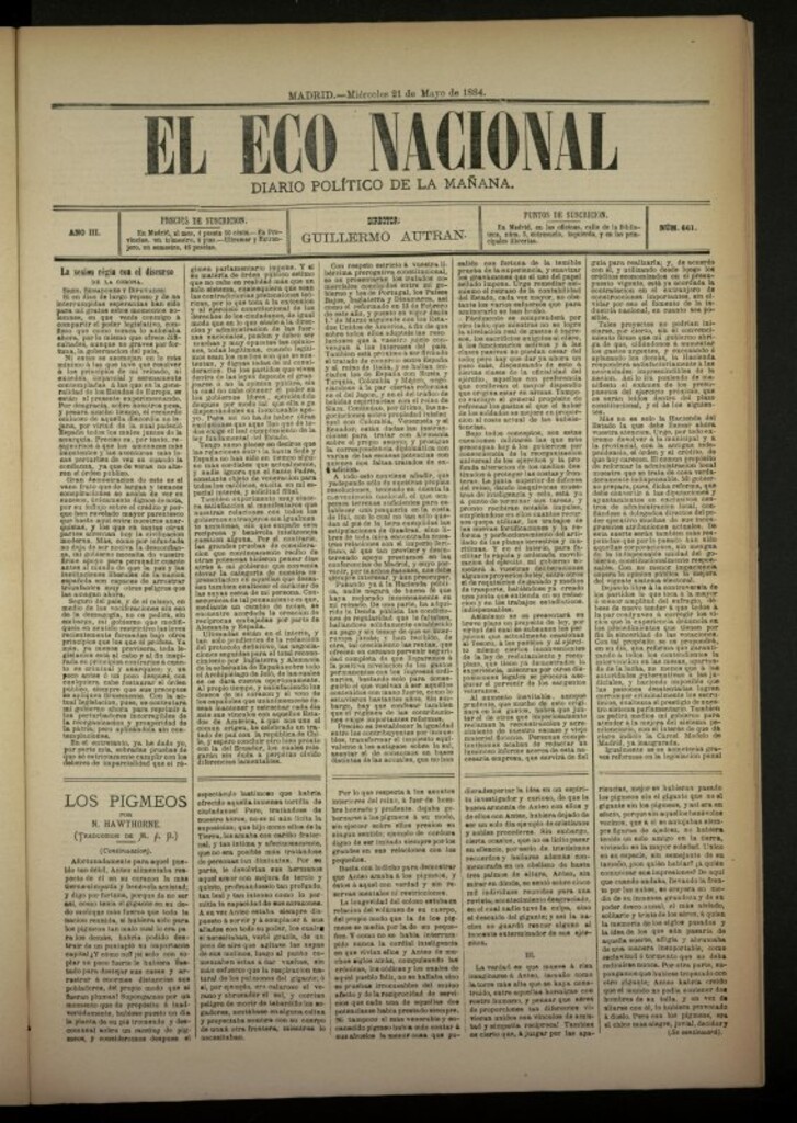 Miniatura de El Eco Nacional de 21 de mayo de 1884, nº 661