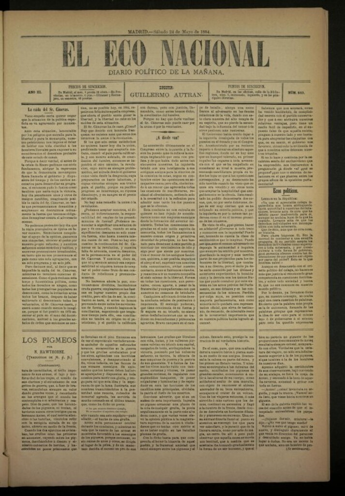 Miniatura de El Eco Nacional de 24 de mayo de 1884, nº 663