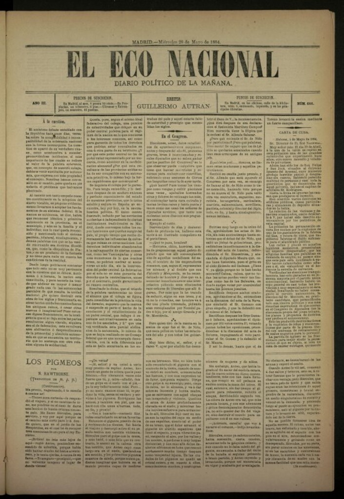 Miniatura de El Eco Nacional de 28 de mayo de 1884, nº 666