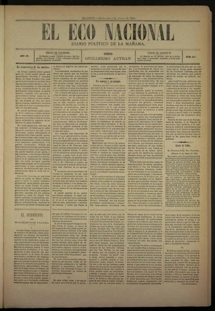 Miniatura de El Eco Nacional de 4 de junio de 1884, nº 667 [sic]