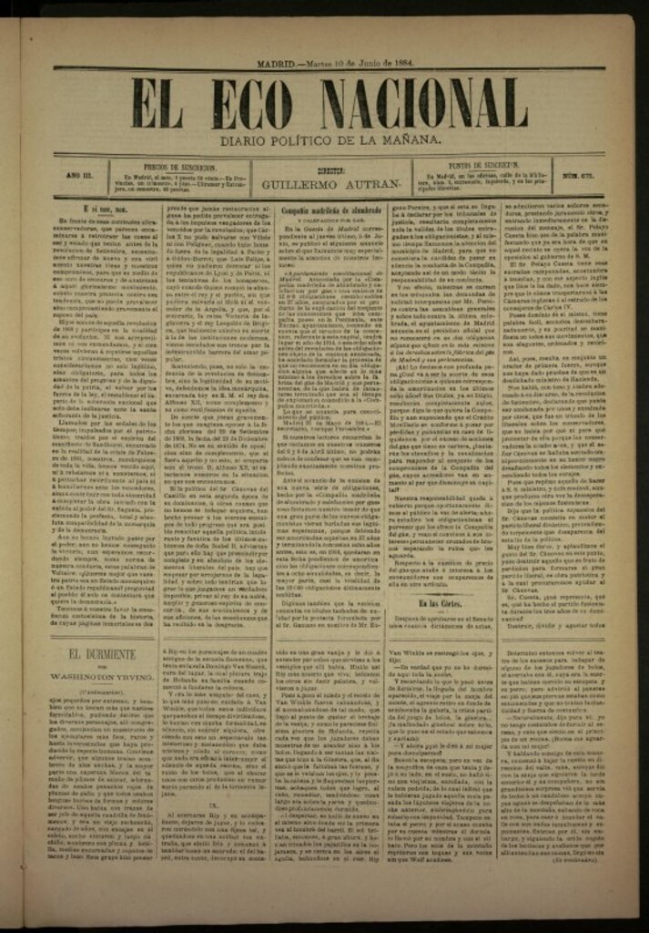Miniatura de El Eco Nacional de 10 de junio de 1884, nº 672