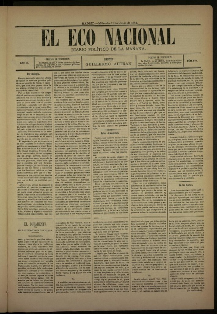Miniatura de El Eco Nacional de 11 de junio de 1884, nº 673