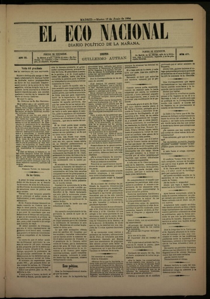Miniatura de El Eco Nacional de 17 de junio de 1884, nº 677