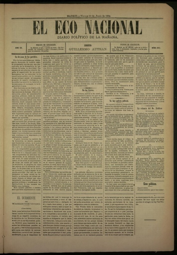 Miniatura de El Eco Nacional de 20 de junio de 1884, nº 680 [sic]