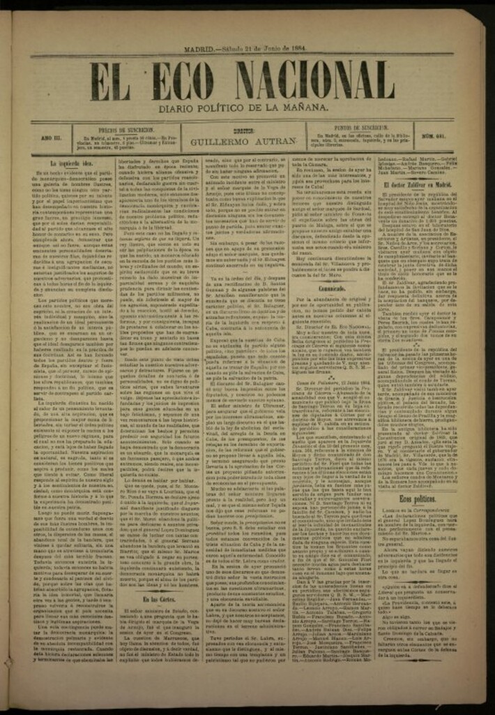 Miniatura de El Eco Nacional de 21 de junio de 1884, nº 681