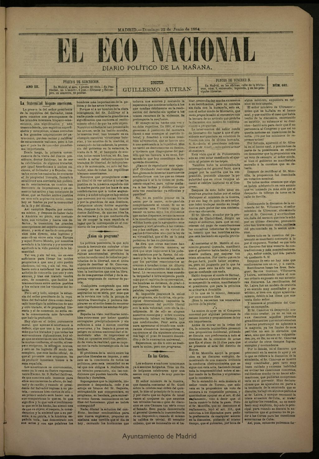 Miniatura de El Eco Nacional de 22 de junio de 1884, nº 682