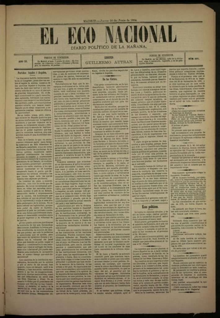 Miniatura de El Eco Nacional de 26 de junio de 1884, nº 685