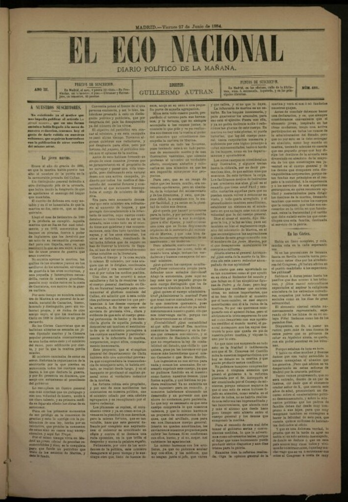 Miniatura de El Eco Nacional de 27 de junio de 1884, nº 686