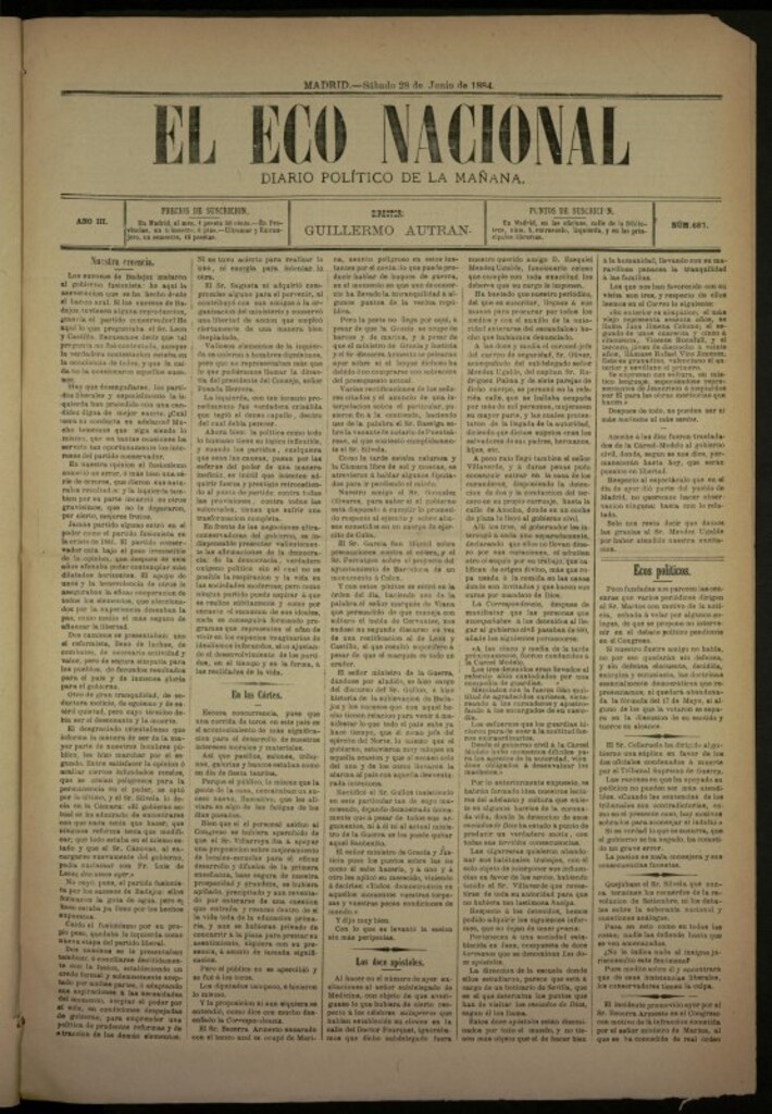 Miniatura de El Eco Nacional de 28 de junio de 1884, nº 687