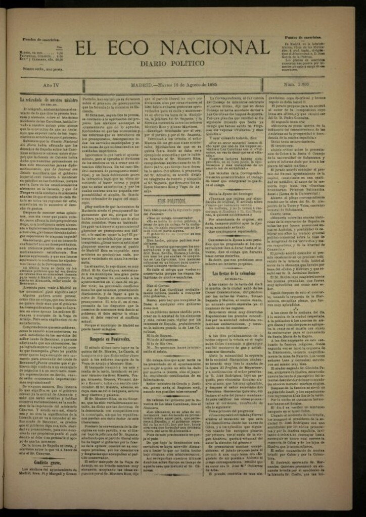 Miniatura de El Eco Nacional de 18 de agosto de 1885, nº 1033