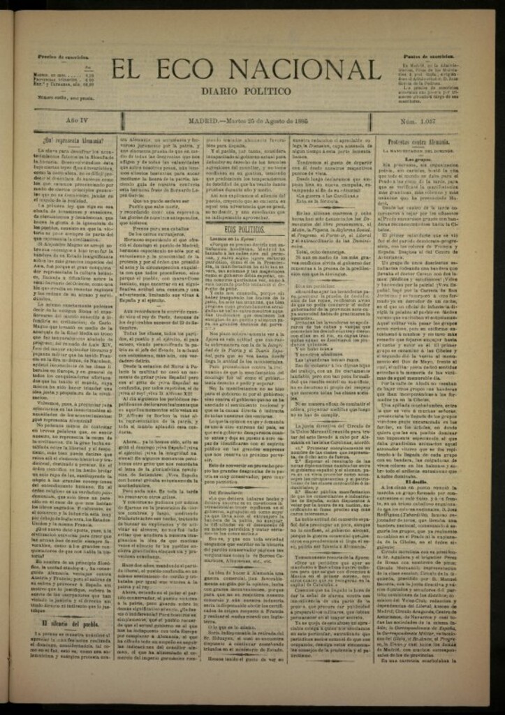 Miniatura de El Eco Nacional de 25 de agosto de 1885, nº 1037