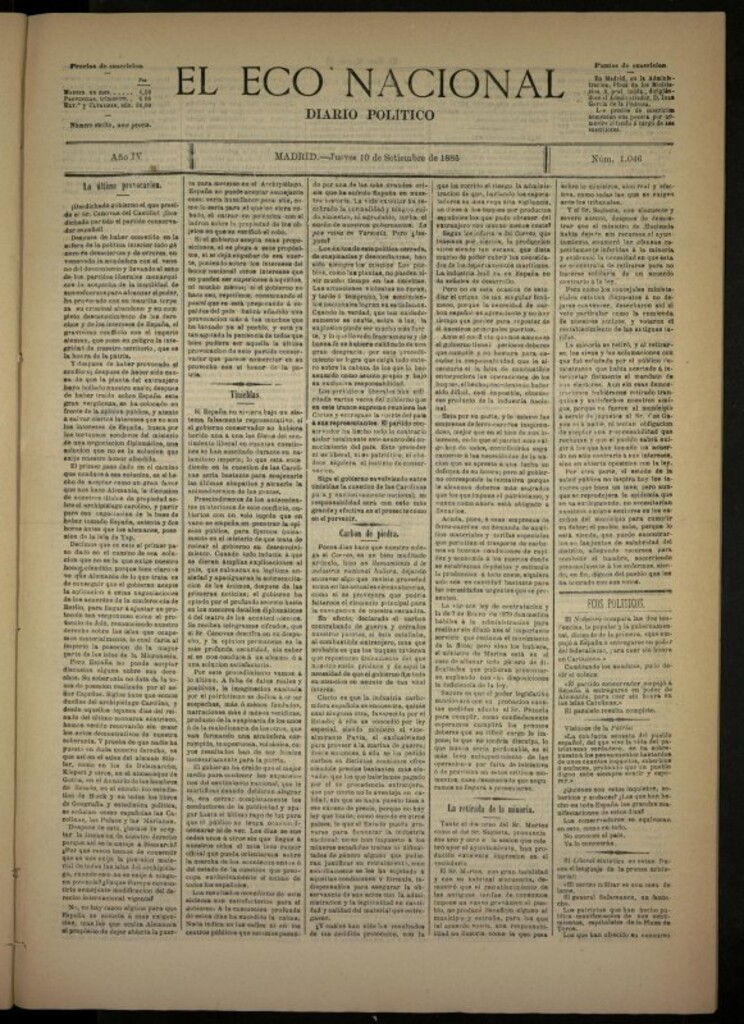 Miniatura de El Eco Nacional de 10 de septiembre de 1885, nº 1046