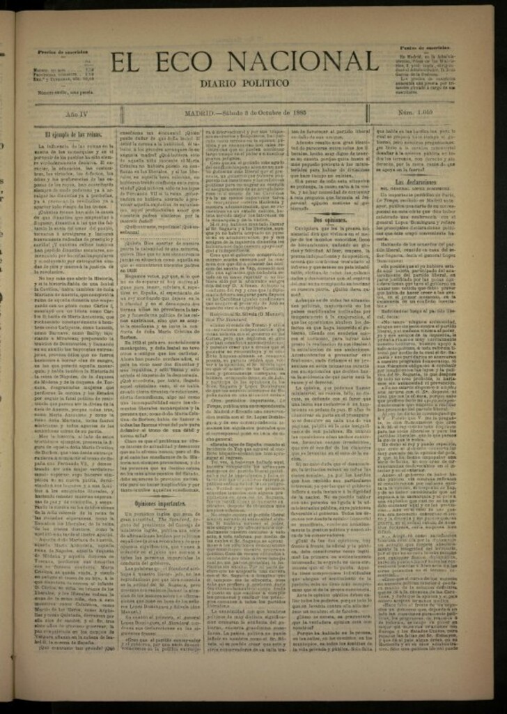 Miniatura de El Eco Nacional de 3 de octubre de 1885, nº 1059