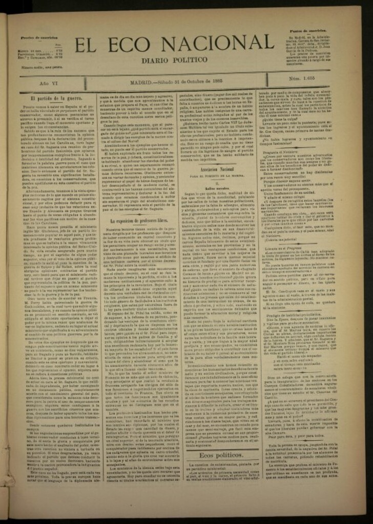 Miniatura de El Eco Nacional de 31 de octubre de 1885, nº 1655