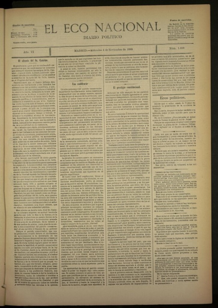 Miniatura de El Eco Nacional de 4 de noviembre de 1885, nº 1658