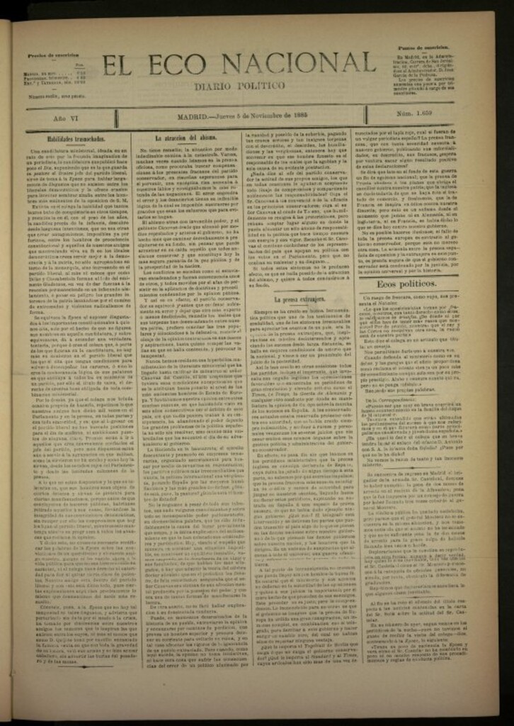 Miniatura de El Eco Nacional de 5 de noviembre de 1885, nº 1659