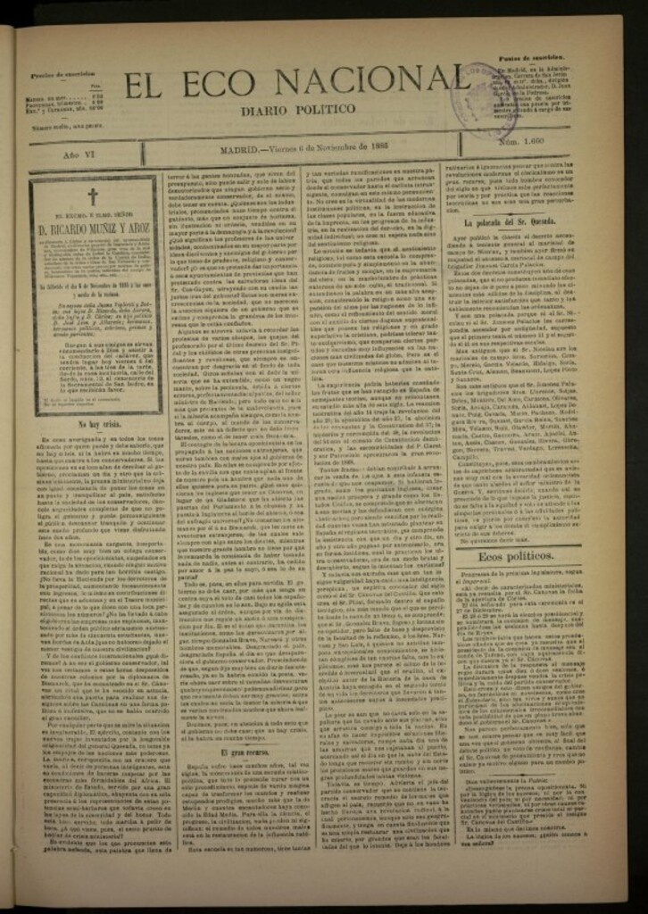 Miniatura de El Eco Nacional de 6 de noviembre de 1885, nº 1660