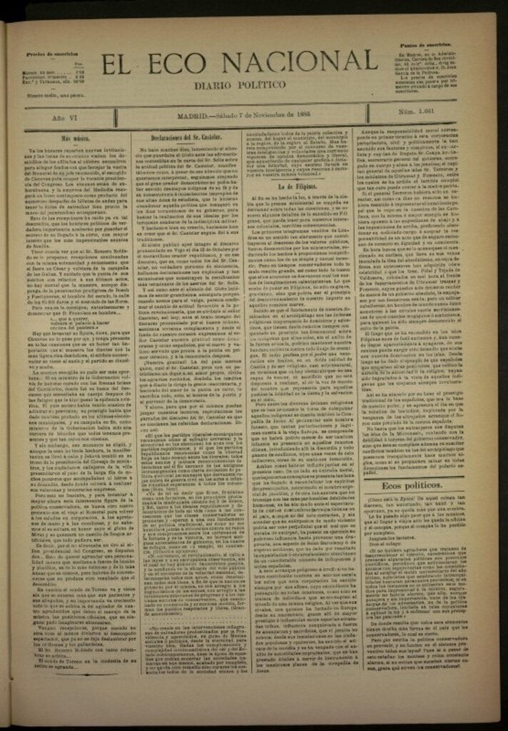 Miniatura de El Eco Nacional de 7 de noviembre de 1885, nº 1661