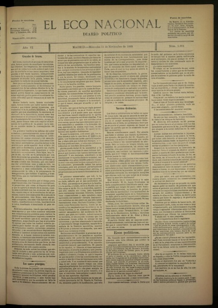 Miniatura de El Eco Nacional de 11 de noviembre de 1885, nº 1664