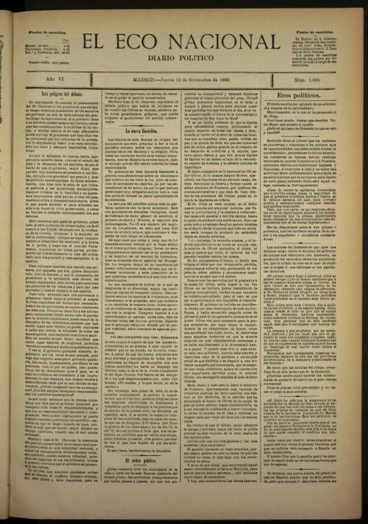 Miniatura de El Eco Nacional de 12 de noviembre de 1885, nº 1665
