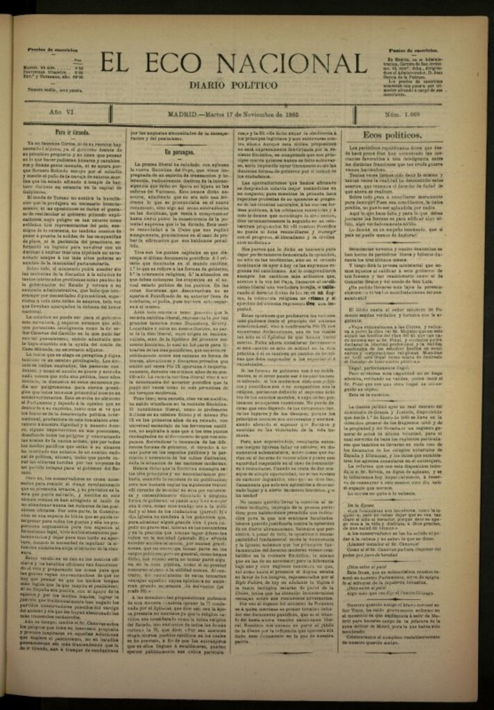 Miniatura de El Eco Nacional de 17 de noviembre de 1885, nº 1669