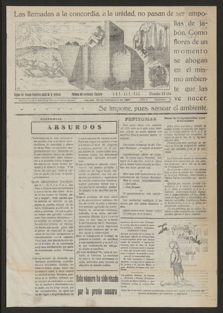 Miniatura de Vida: órgano del Consejo Económico-social de la comarca : portavoz del movimiento libertario C.N.T, A.I.T., F.A.I.
