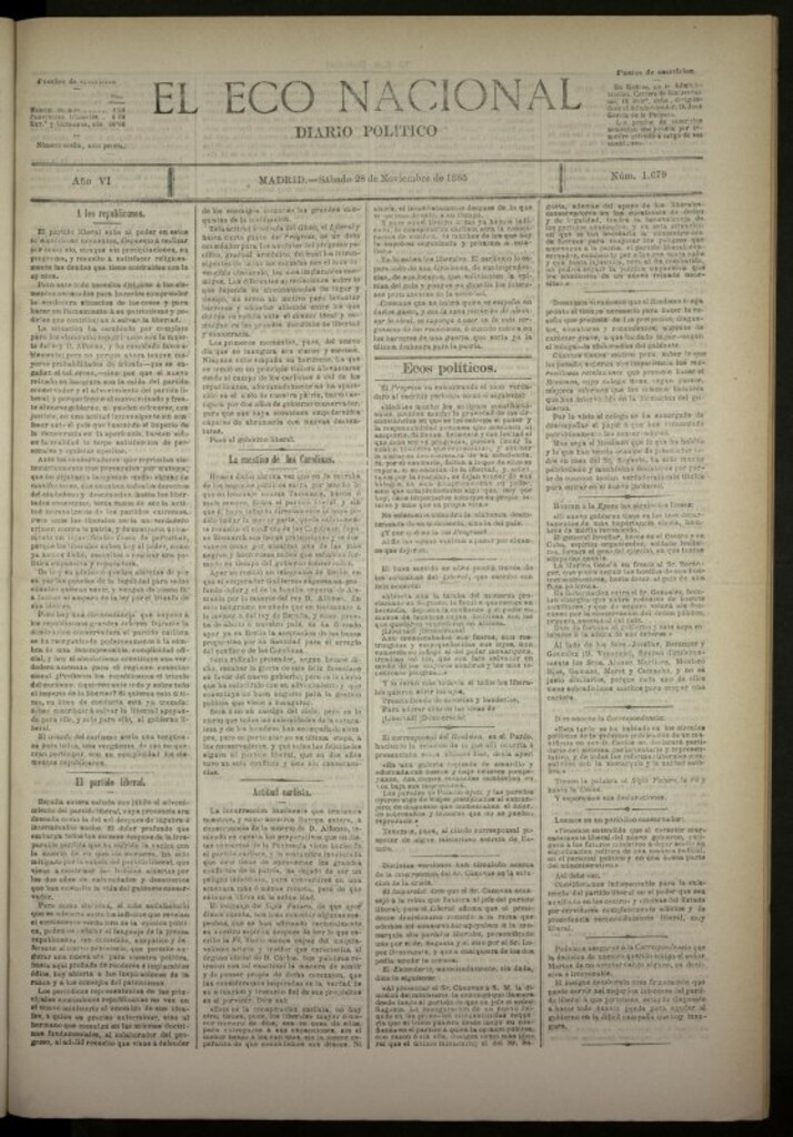 Miniatura de El Eco Nacional de 28 de noviembre de 1885, nº 1679