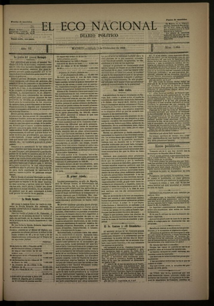 Miniatura de El Eco Nacional de 5 de diciembre de 1885, nº 1684