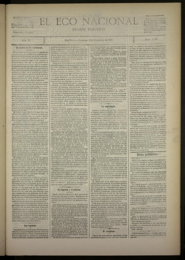Miniatura de El Eco Nacional de 6 de diciembre de 1885, nº 1685