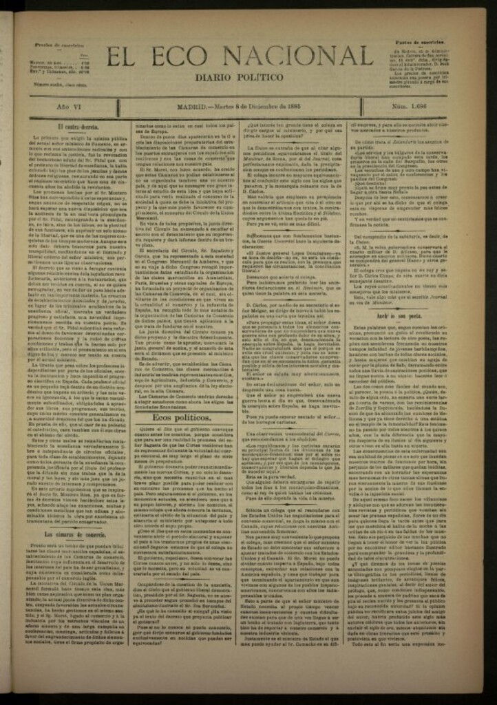 Miniatura de El Eco Nacional de 8 de diciembre de 1885, nº 1686