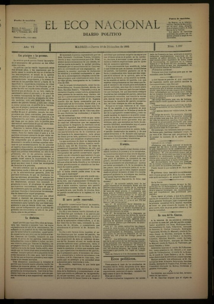 Miniatura de El Eco Nacional de 10 de diciembre de 1885, nº 1687