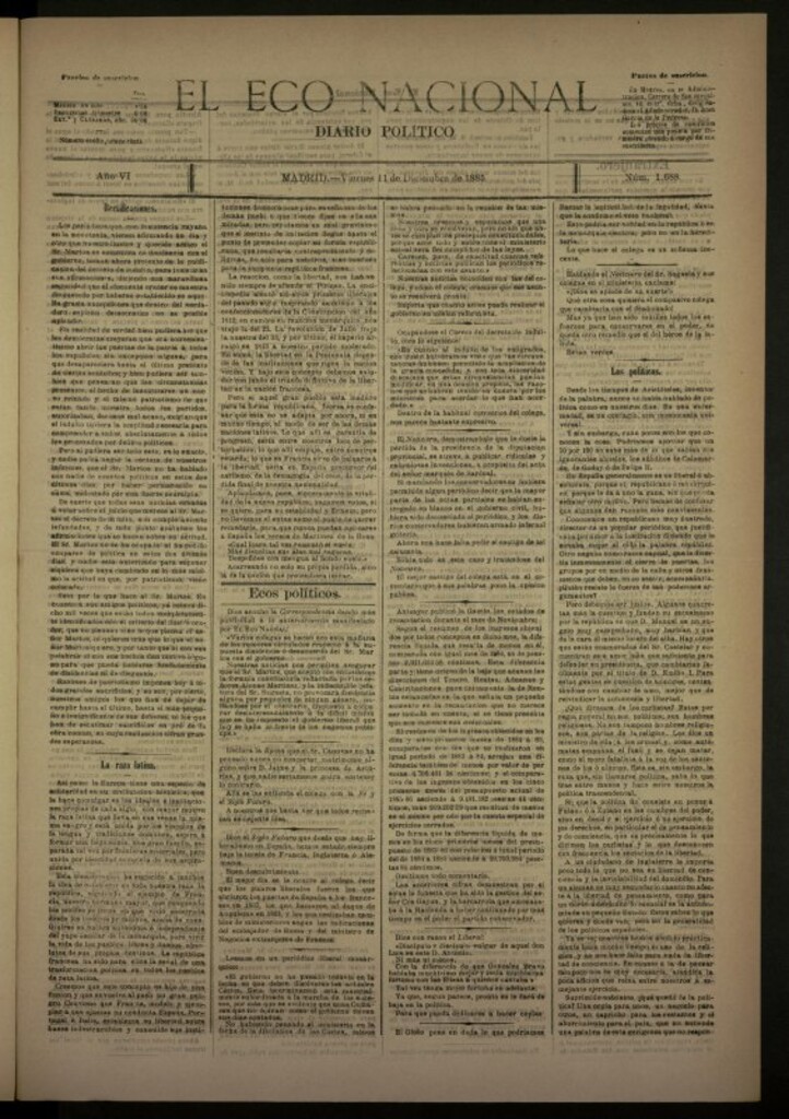 Miniatura de El Eco Nacional de 11 de diciembre de 1885, nº 1688