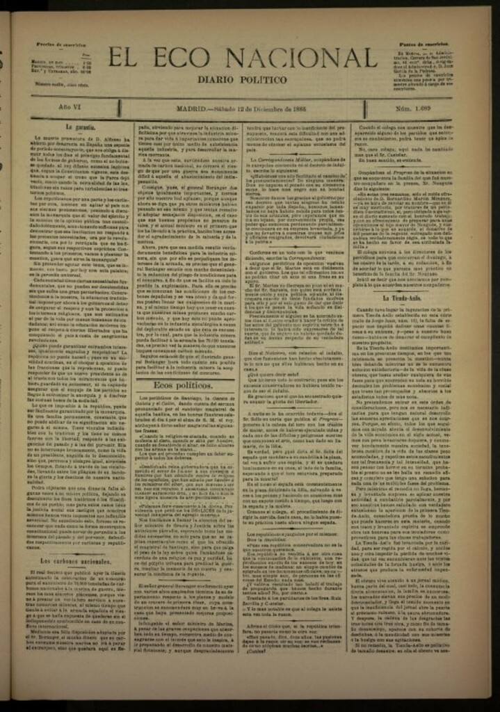 Miniatura de El Eco Nacional de 12 de diciembre de 1885, nº 1689