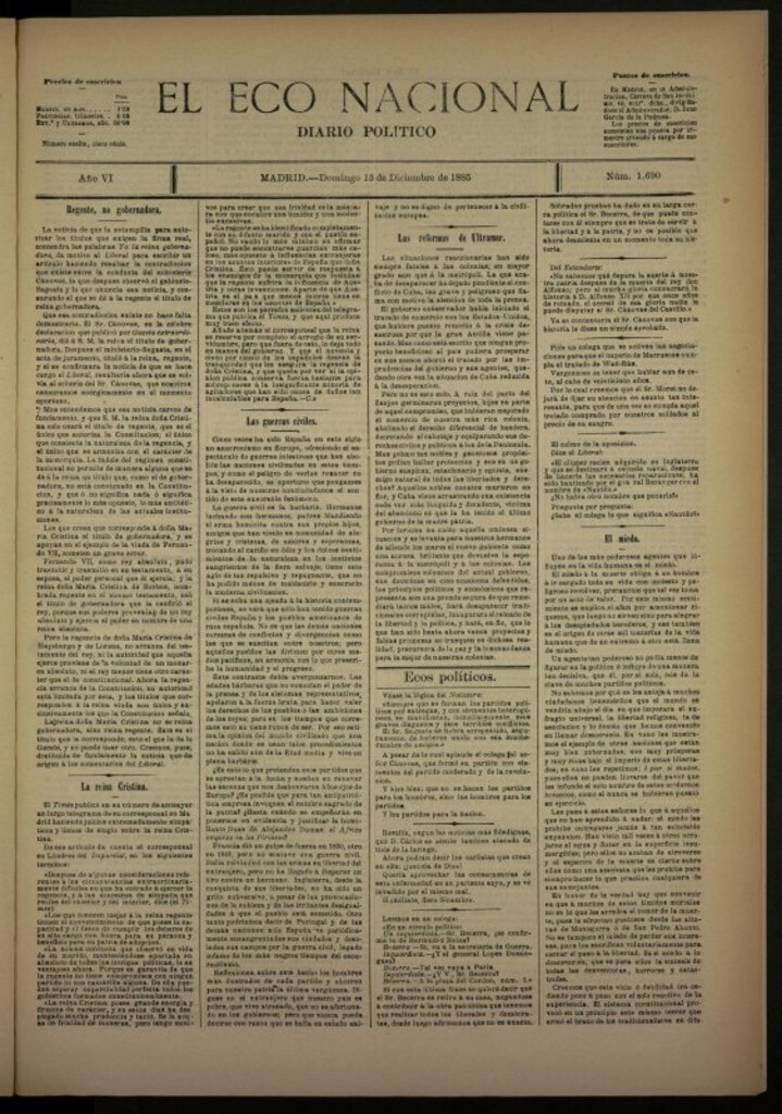 Miniatura de El Eco Nacional de 13 de diciembre de 1885, nº 1690