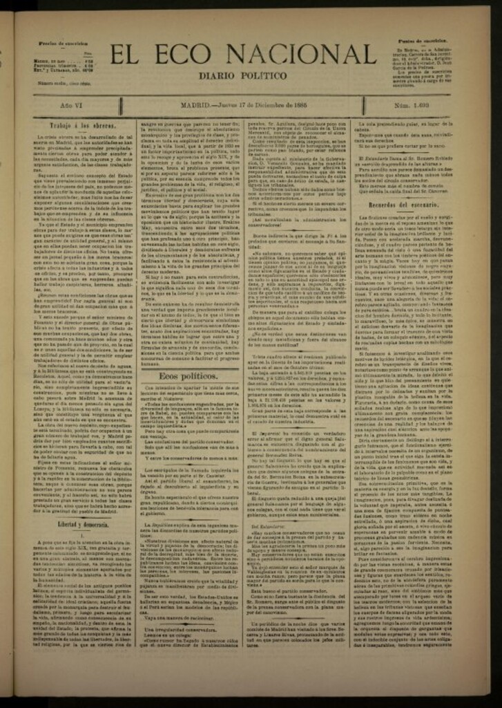 Miniatura de El Eco Nacional de 17 de diciembre de 1885, nº 1693