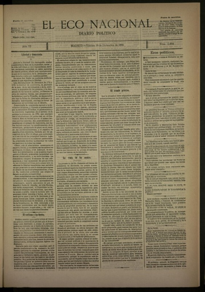 Miniatura de El Eco Nacional de 18 de diciembre de 1885, nº 1694