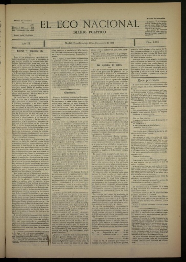 Miniatura de El Eco Nacional de 20 de diciembre de 1885, nº 1696