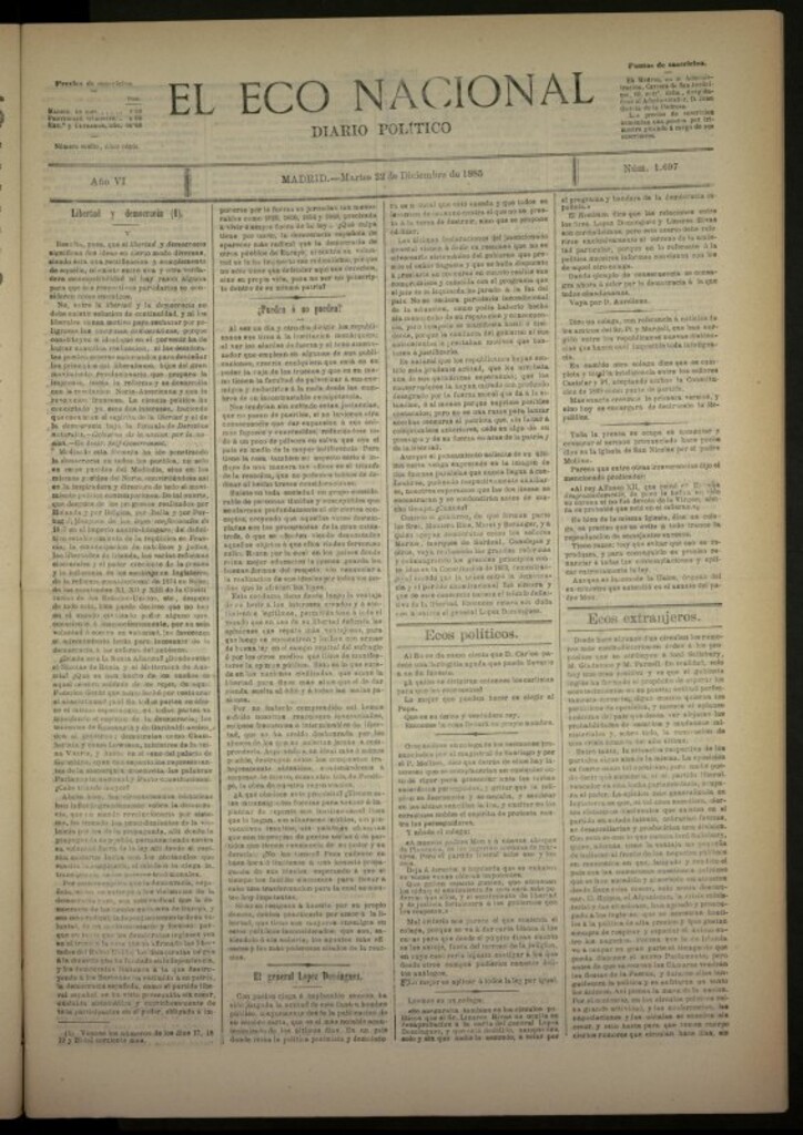Miniatura de El Eco Nacional de 22 de diciembre de 1885, nº 1697