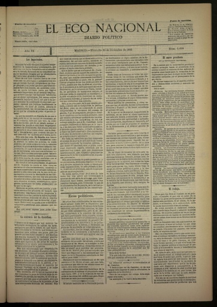 Miniatura de El Eco Nacional de 23 de diciembre de 1885, nº 1698