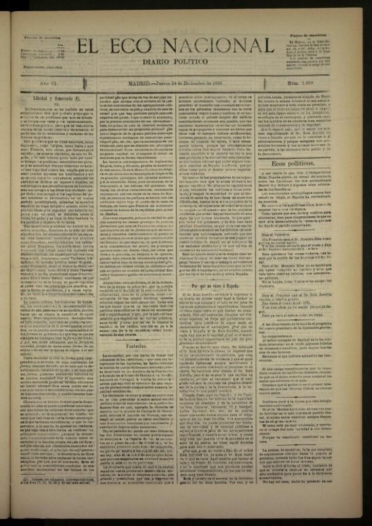 Miniatura de El Eco Nacional de 24 de diciembre de 1885, nº 1699