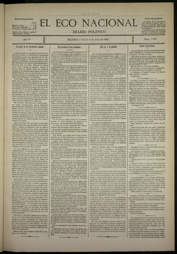 Miniatura de El Eco Nacional de 6 de julio de 1886, nº 1804