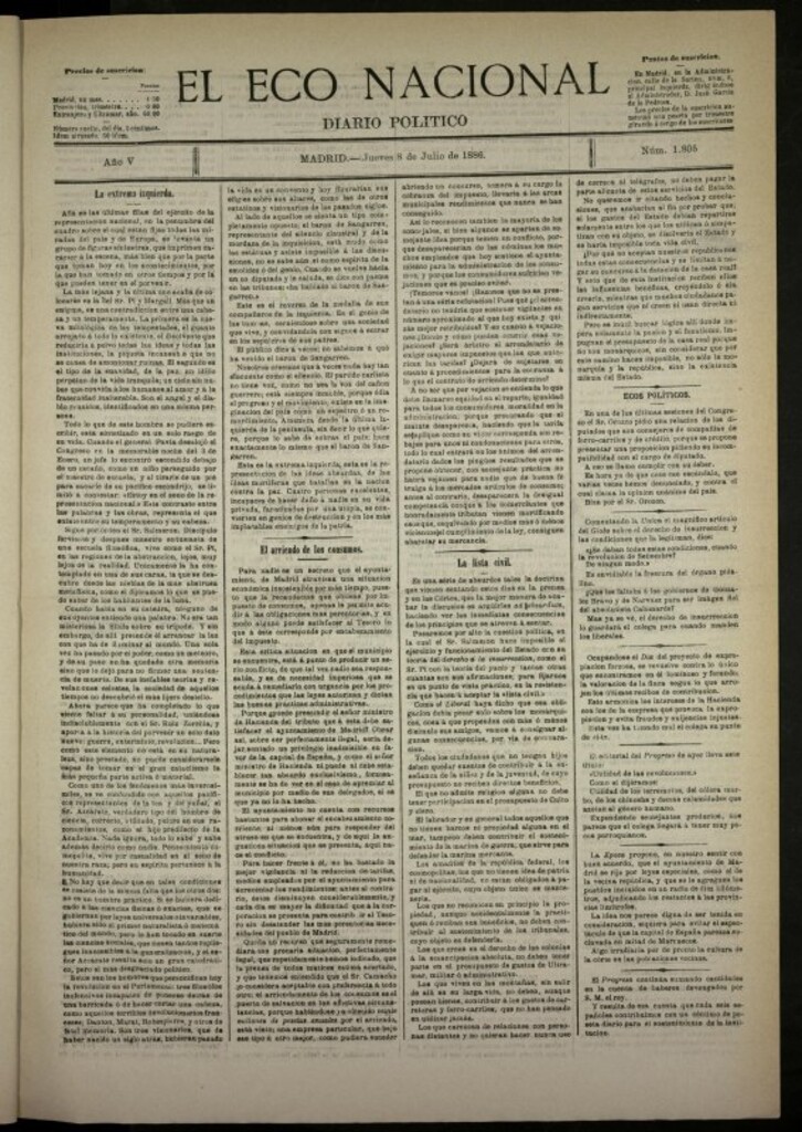 Miniatura de El Eco Nacional de 8 de julio de 1886, nº 1805