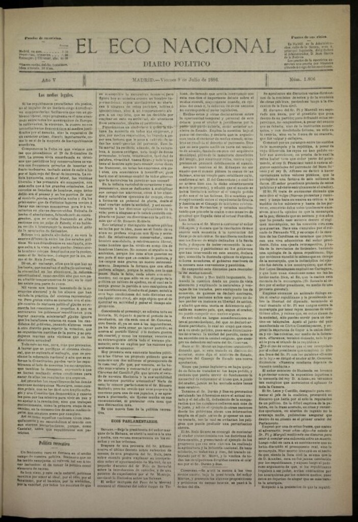 Miniatura de El Eco Nacional de 9 de julio de 1886, nº 1806
