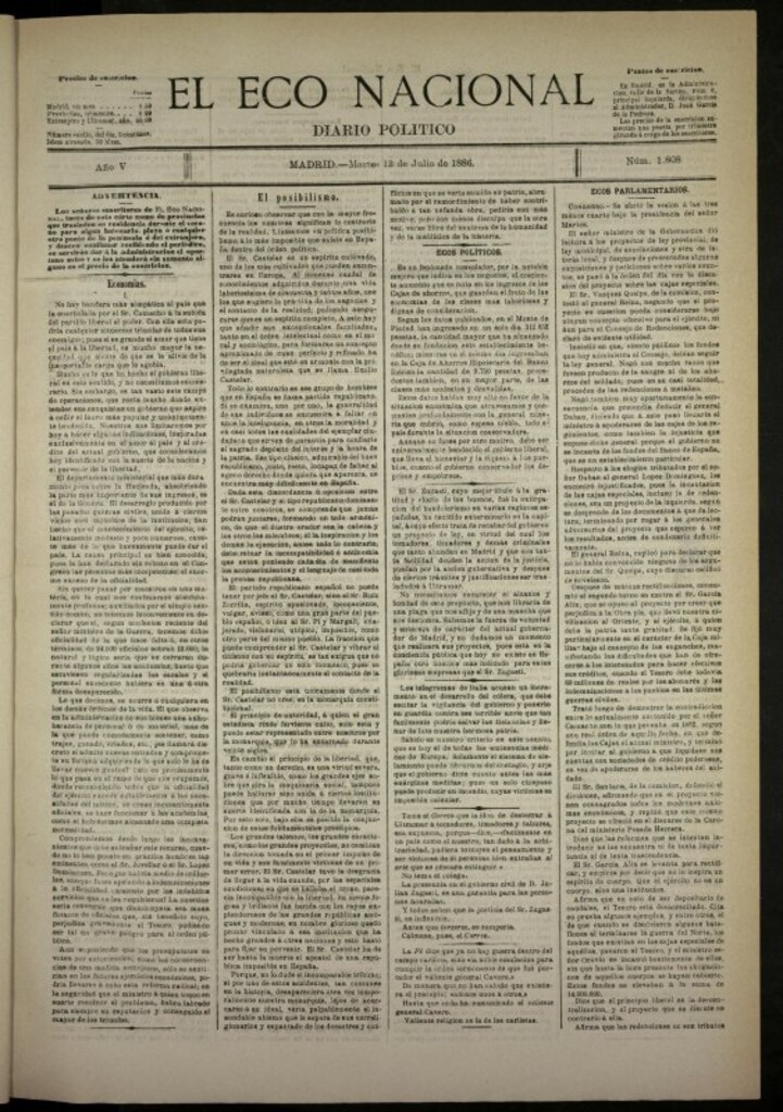 Miniatura de El Eco Nacional de 13 de julio de 1886, nº 1808