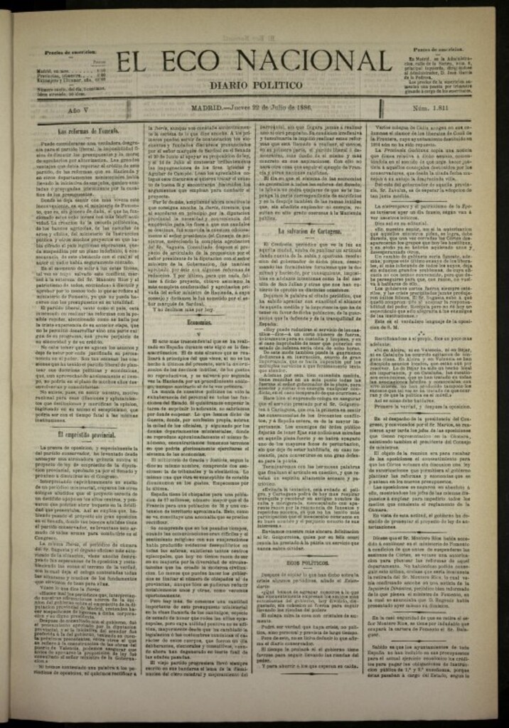 Miniatura de El Eco Nacional de 22 de julio de 1886, nº 1811