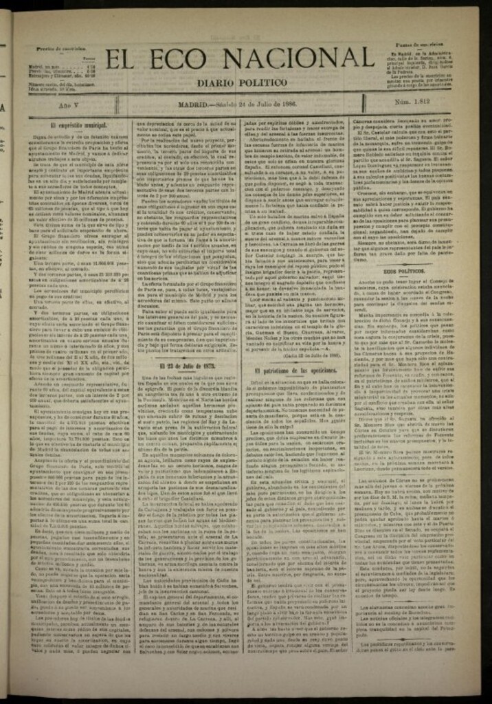 Miniatura de El Eco Nacional de 24 de julio de 1886, nº 1812
