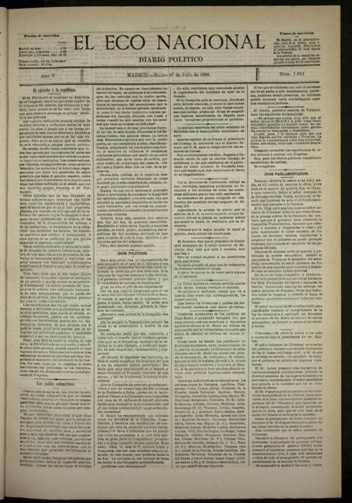 Miniatura de El Eco Nacional de 27 de julio de 1886, nº 1814