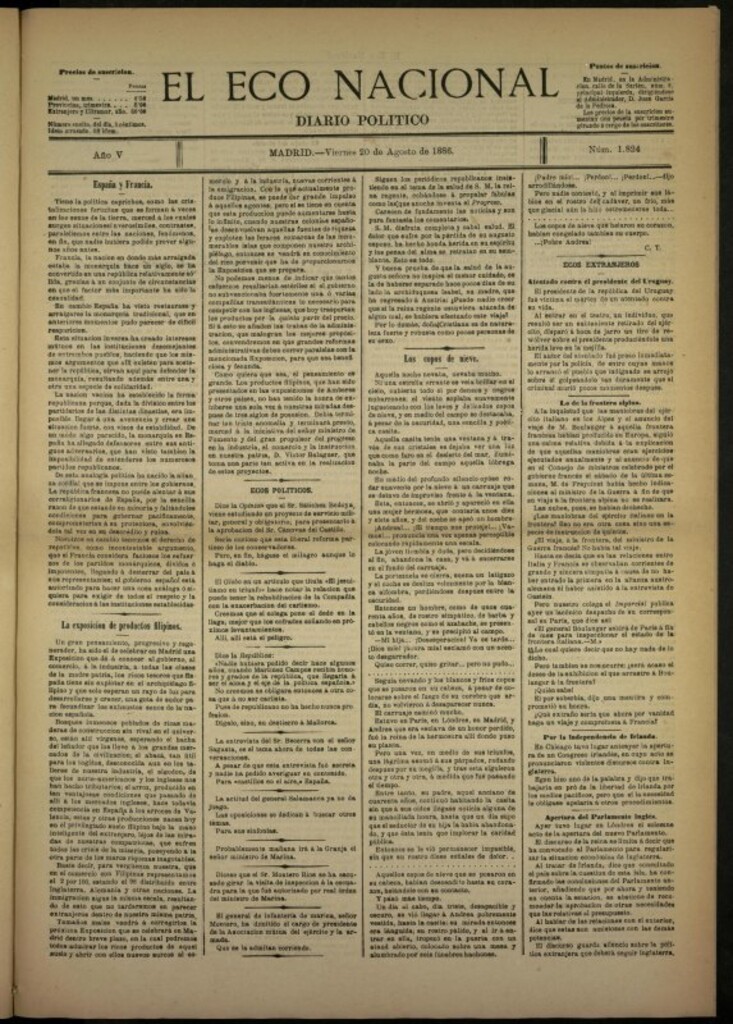 Miniatura de El Eco Nacional de 20 de agosto de 1886, nº 1824