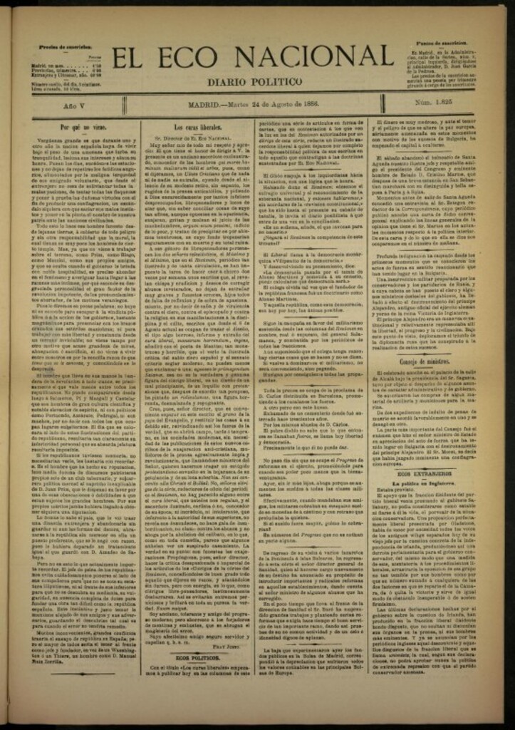 Miniatura de El Eco Nacional de 24 de agosto de 1886, nº 1825