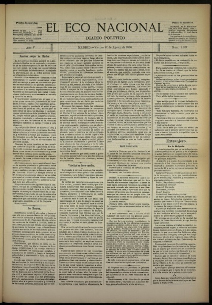 Miniatura de El Eco Nacional de 27 de agosto de 1886, nº 1827